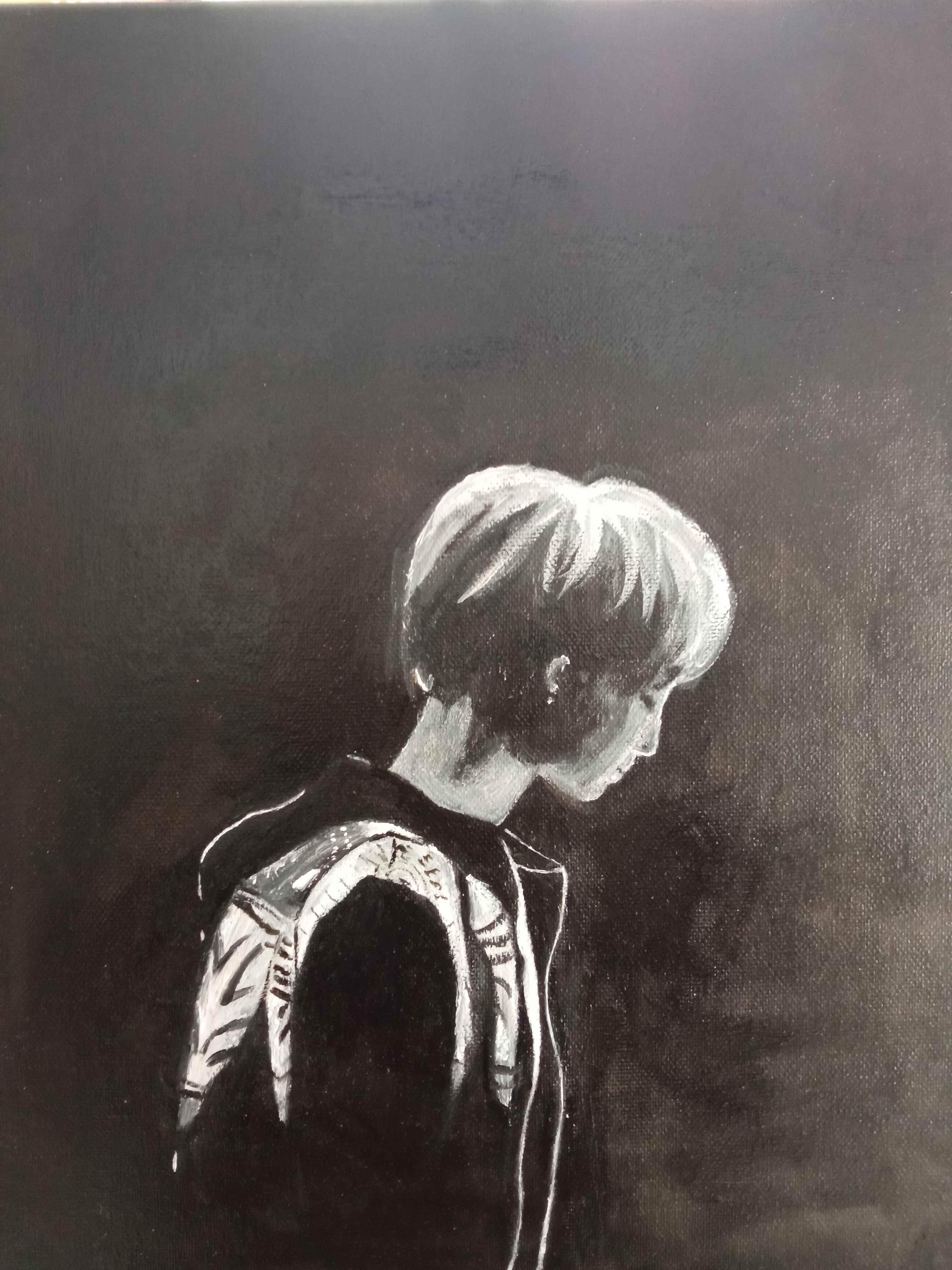 Un tableau noir et blanc représentant la solitude.